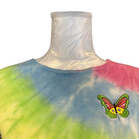 Vintage Y2K Pink Blue Rainbow Tie Dye Butterfly Embroidered Baby T shirt Sz - Picture 5 of 16
